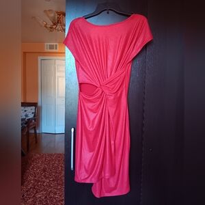 Bebe Red Ruched Dress with Cut-Out